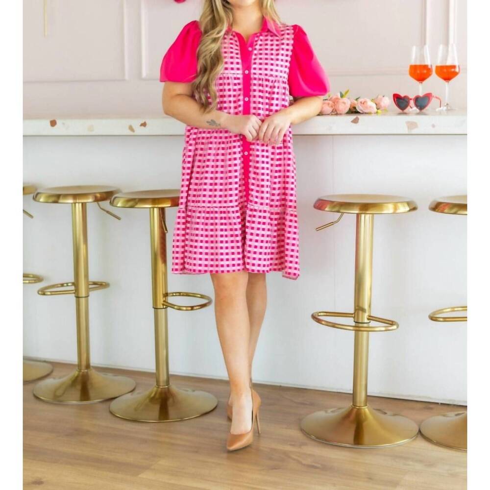 NEW GRACE + EMMA gingham button up midi dress in pink